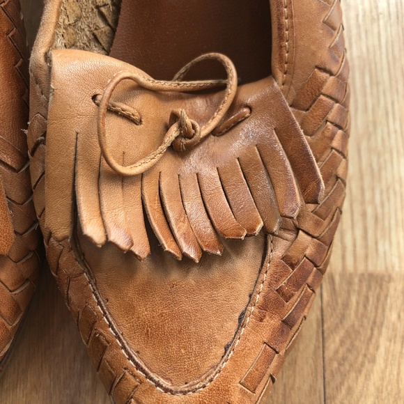 Bonjour Brown Fringed Basket Weave Kitten Heels - Picture 3 of 6